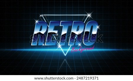 Retro background. Synthwave wireframe landscape for game assets in vector illustrations.Retro Futurism Sci-Fi Background. glowing neon grid.and stars from vintage arcade comp	