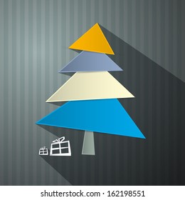 Retro Background with Tree Made from Sheets of Paper on Cardboard Paper 