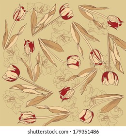 Retro background with  tulips. Vector illustration