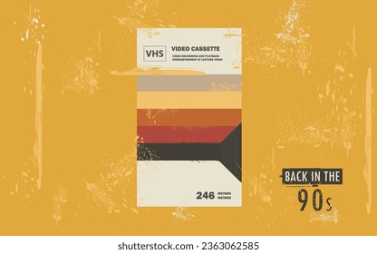 Retro background video cassette on a yellow background. Back to the 90s concept.