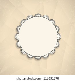 Retro background with vintage frame on crumpled paper. Vector illustration