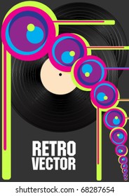 Retro Background - Vinyl Records and Multicolor Shapes on Dark Grey Background