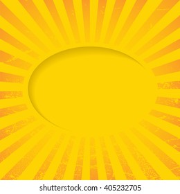 Retro background with volume frame. Volumetric effect layout. Abstract paper sun. Scratched texture. Vector illustration