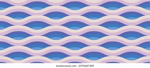 Retro Background with Wavy Lines, Blue, Pink, Violet, Groovy, Vintage Pattern, Vector