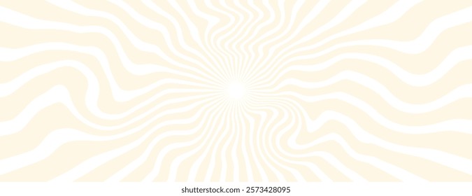 Retro background with wavy lines in cream and white. Cream color creates a soft, swirling texture for a dynamic background. Psychedelic pattern background vector. Yellow background.