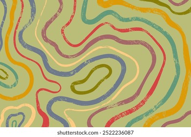 Fondo retro con líneas onduladas. Diseño de trazo de pincel colorido groovy