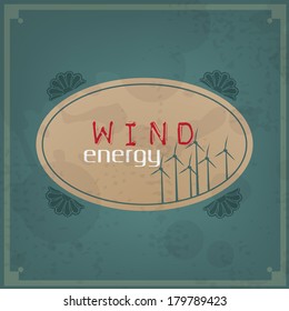 Retro background with Wind electricity generators and windmills silhouettes illustration collection (EPS10 Vector)
