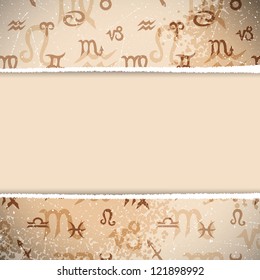 Retro background with zodiac symbols. Vector illustration.