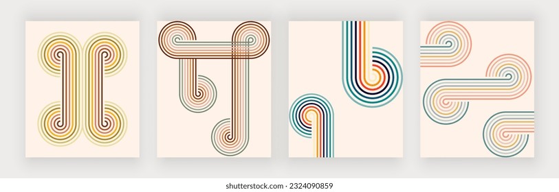 Retro backgrounds with colorful lines. Vector wall art prints 