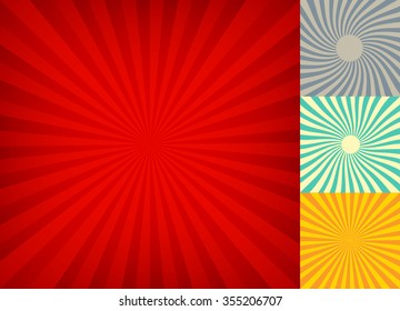 Retro backgrounds set. Vintage rays patterns.