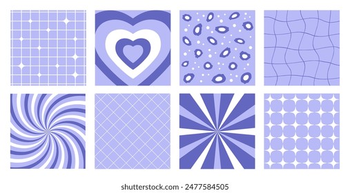 Fondos retro, conjunto de tarjetas cuadradas Y2K con patrones, cuadrículas y Imágenes, grupo de fondos abstractos de la década de 2000 y decoraciones. Ilustración vectorial.