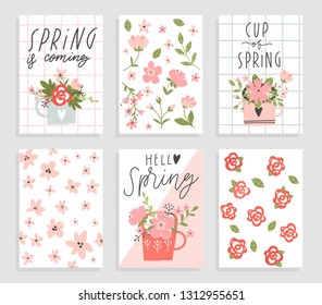 Retro backgrounds with spring flowers and lattering. Spring season with leaf for greeting card, invitation template. Vintage lettering banner poster template background 