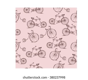 retro backgrounds and vintage labels with bikes. Vector seamless illustration.