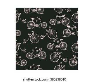 retro backgrounds and vintage labels with bikes. Vector seamless illustration.