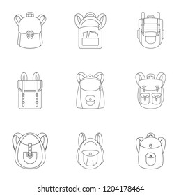 Retro backpack icon set. Outline set of 9 retro backpack vector icons for web design isolated on white background