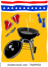 Retro Backyard BBQ Summertime Fourth of July Food & Fun Series Vector Illustration