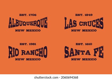 Retro badge Albuquerque, Las Cruces, Rio Rancho, Santa Fe, New Mexico, USA. Visit city logo template for banner, flyer and branding