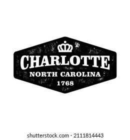 Insignia retro Charlotte, Carolina del Norte, Estados Unidos. Visita la plantilla del logotipo de la ciudad para banner, volante y marca