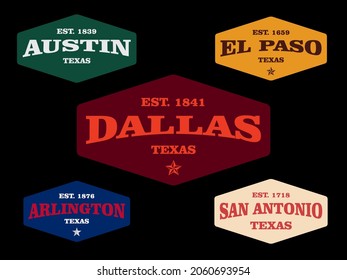 Retro badge El Paso, Arlington, Austin, Dallas, San Antonio, Texas, USA. Visit city logo template for banner, flyer and branding