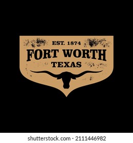 Retro badge Forth Worth, Texas, USA. Visit city logo template for banner, flyer and branding