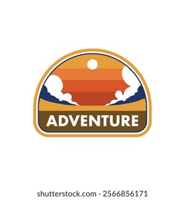 Retro badge graphic design vector cloud with sunset