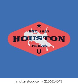 Retro badge Houston, Texas, USA. Visit rodeo city logo template for banner, flyer and branding