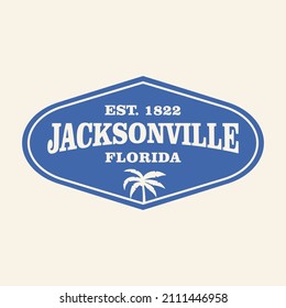 Retro Badge Jacksonville, Florida, USA. Stadtlogo-Vorlage für Banner, Flyer und Branding ansehen