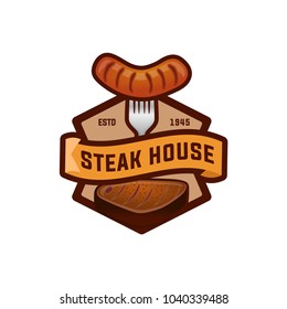 Retro badge, label, logo design templates for grill and steak house.