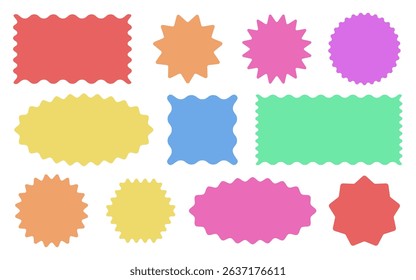 Retro Badge Label Wavy Edge Rectangle, Oval, Circle Set. Abstract Elements for Label, Badge, Template, Web Design and Social Media