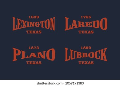 Retro badge Lexington, Laredo, Plano, Lubbock, Texas, USA. Visit city logo template for banner, flyer and branding