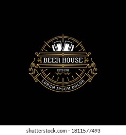 Retro badge logo for vintage product and business such as night club, whiskey, brewery, wine, craft beer, restaurant, handmade product. Design vector illustration