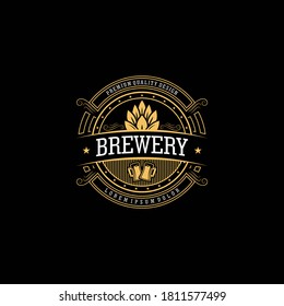 Retro badge logo for vintage product and business such as night club, whiskey, brewery, wine, craft beer, restaurant, handmade product. Design vector illustration