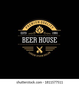 Retro badge logo for vintage product and business such as night club, whiskey, brewery, wine, craft beer, restaurant, handmade product. Design vector illustration
