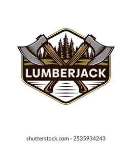 Modelo de vetor de logotipo Lumberjack Vintage emblema retro. Ilustração vetorial