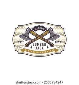 Retro Badge Lumberjack Vintage Logo Vector Template. Vector illustration