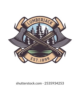 Retro Badge Lumberjack Vintage Logo Vector Template. Vector illustration