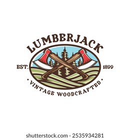 Retro Badge Lumberjack Vintage Logo Vector Template. Vector illustration