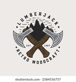 Retro Badge Lumberjack Vintage Style Logo Design Vector Template