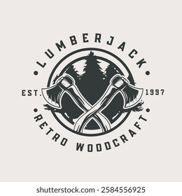 Retro Badge Lumberjack Vintage Style Logo Design Vector Template