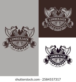 Retro Badge Lumberjack Vintage Style Logo Design Vector Template