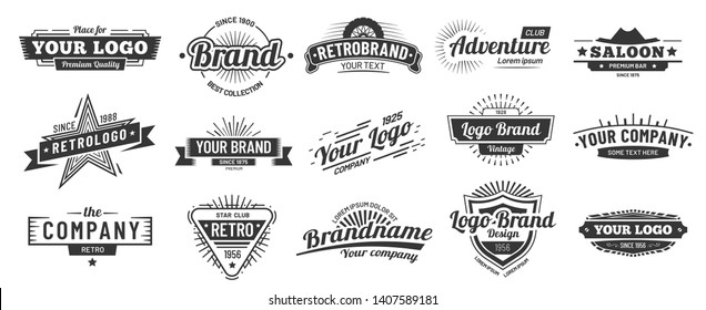 Retro badge. Old emblem, logo frame and vintage silhouette badges hipster design vector set