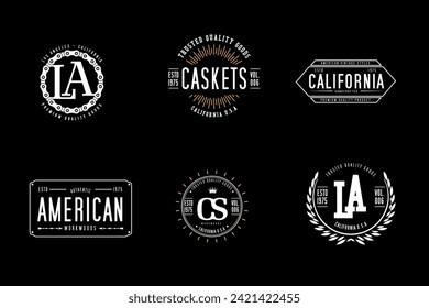 Retro badge. Old emblem, logo frame and vintage silhouette badges hipster design vector set