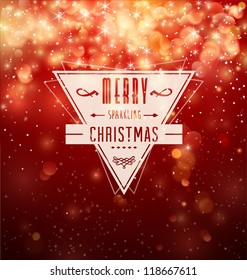 Retro Badge over red Christmas background. Vector Illustration.