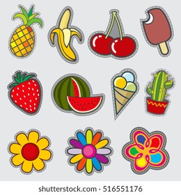 Retro badge patches, fun vector trendy stickers