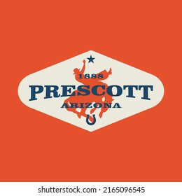 Retro badge Prescott, Arizona, USA. Visit rodeo tournament logo template for banner, flyer and branding