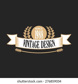 Retro badge with ribbon. Original vintage design. Creative logo design elements. Isolated on black background