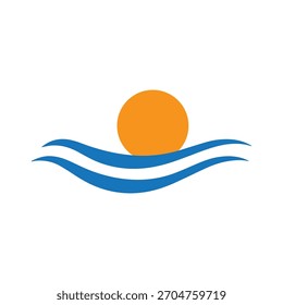 Retro Badge Style Emblem Featuring Wave And Shining Rising Sun