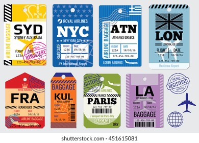 Retro baggage tags and travel tags vector stock. Illustration set of tag for baggage