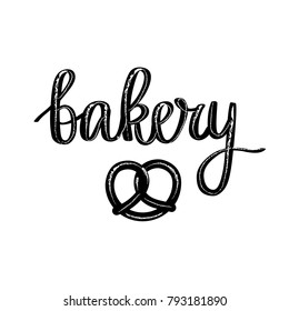 Retro bakery calligraphy pretzel design. Hand-drawn illustration