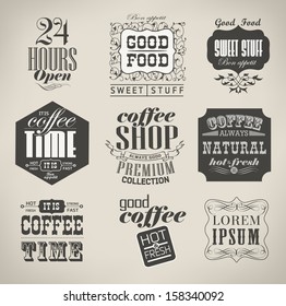 Retro bakery labels and typography, coffee, cafe/ Retro floral ornament